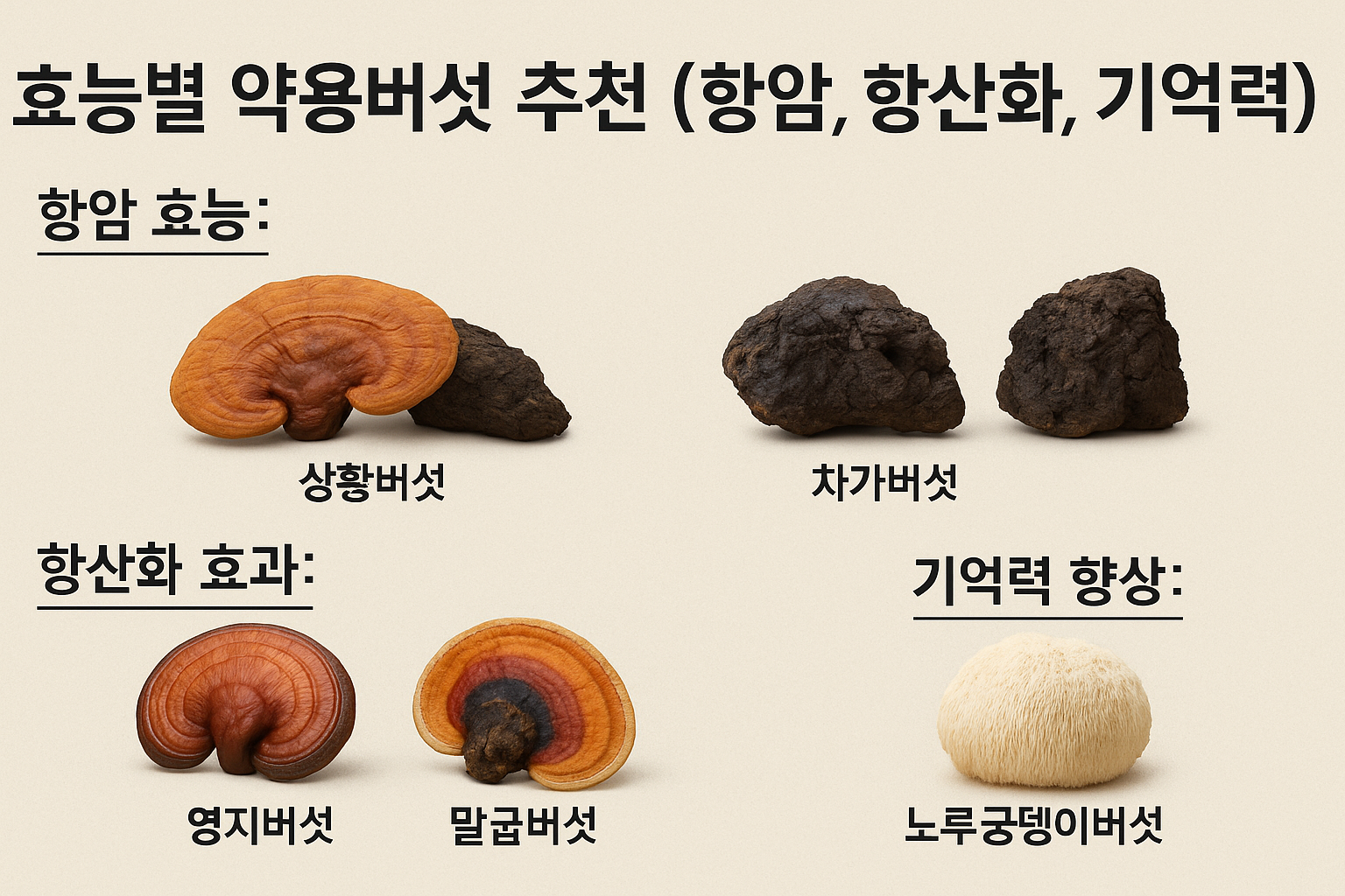 "효능별 약용버섯 추천"에 대한 이미지입니다.