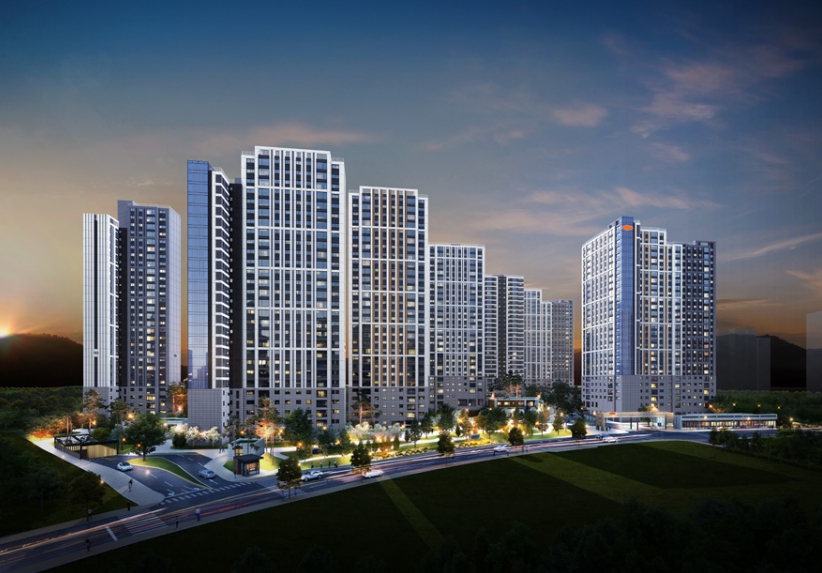 아파트 야간 조명 모습