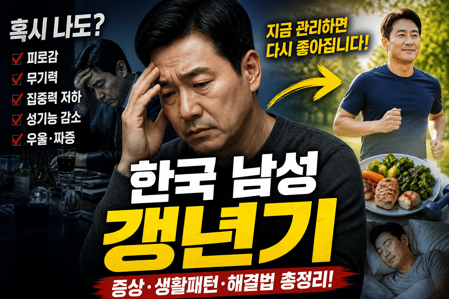 한국 남성 갱년기 특징 (증상, 생활패턴, 해결법)