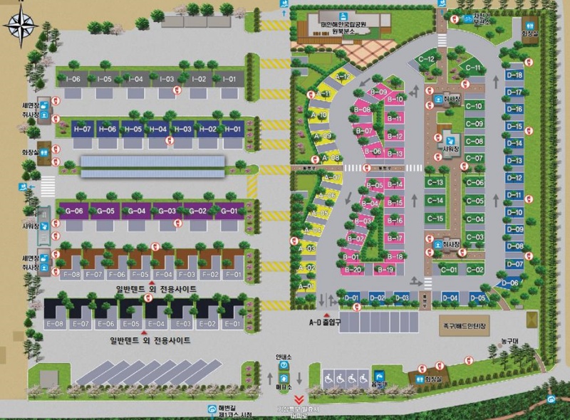 학암포 야영장의 배치도