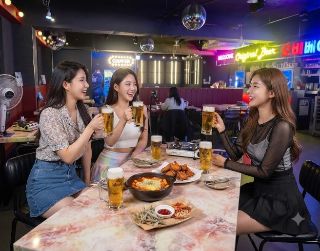 방이동 먹자 골목에서 즐거운 시간을 보내는 사람들