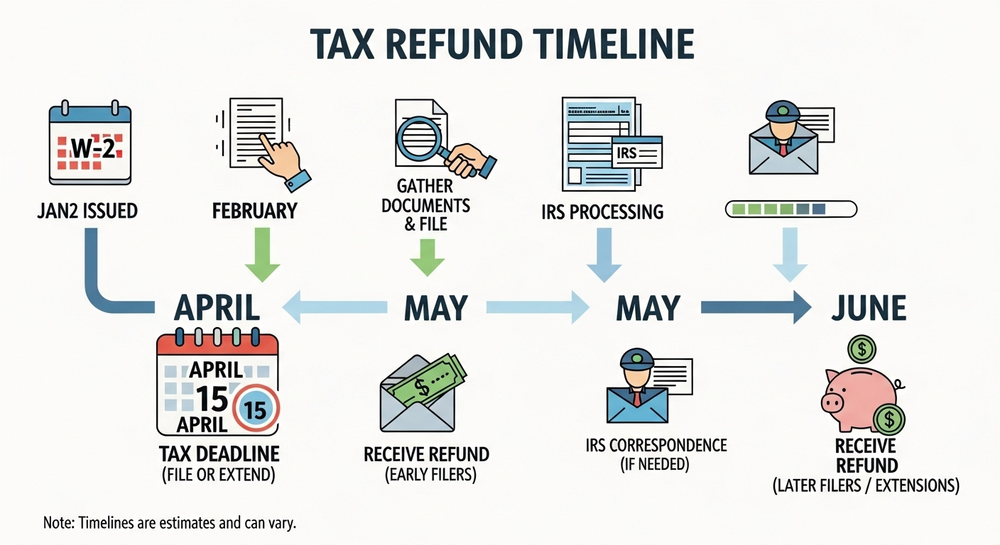 연말정산과 종합소득세 신고에 따른 환급금 지급 시기 타임라인