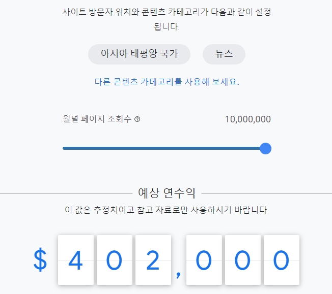 뉴스 콘텐츠 구글 애드센스 예상 연 수익