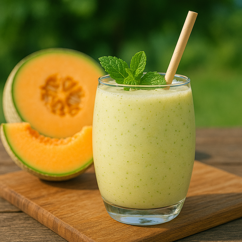 멜론 스무디와 민트 장식 컵