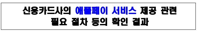 신용카드사의 애플페이 서비스 제공 관련 필요 절차 등의 확인 결과