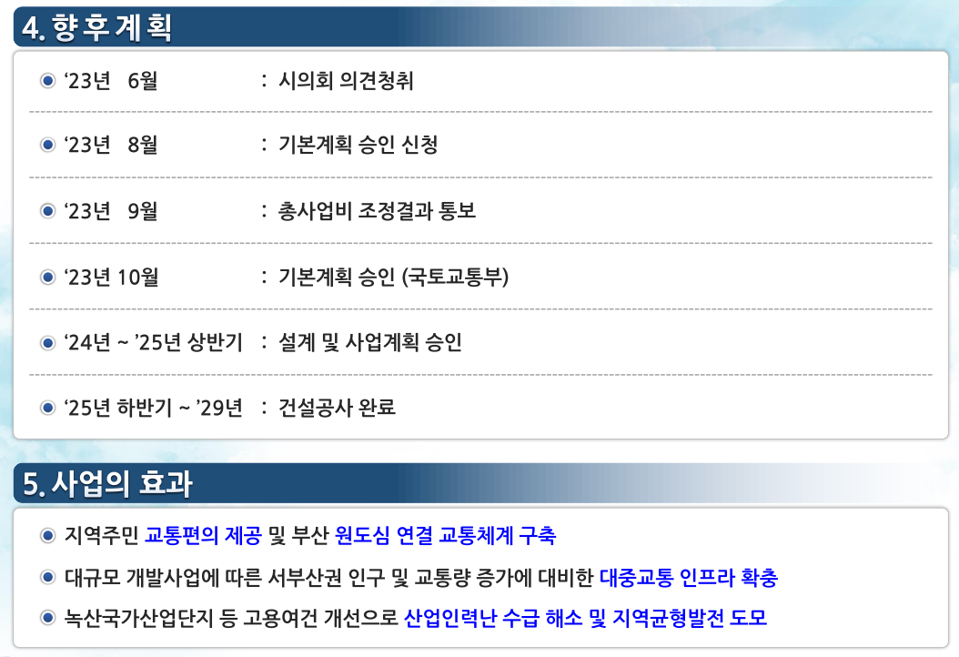부산 하단 녹산선 경전철 예상 노선 일정 예타 공청회