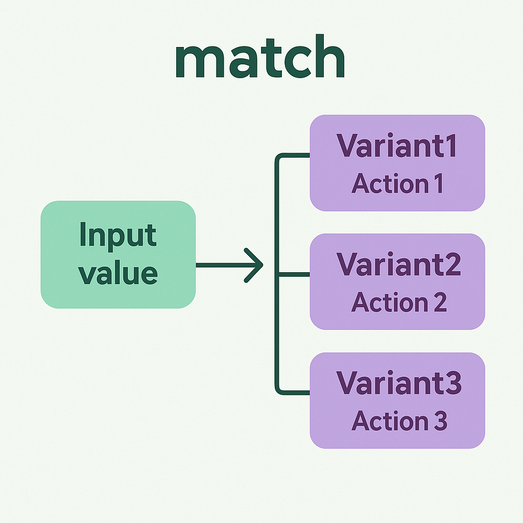 Rust match 문의 패턴매칭 과정을 설명하는 다이어그램