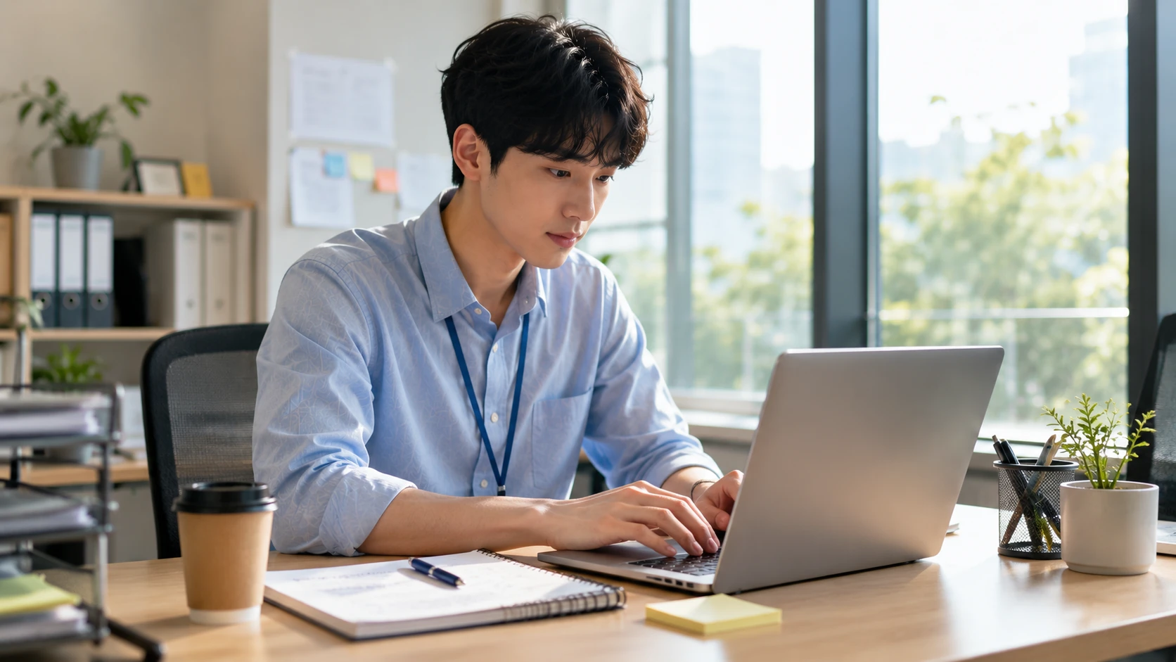 노트북으로 실무 업무를 수행하는 일경험 참여자