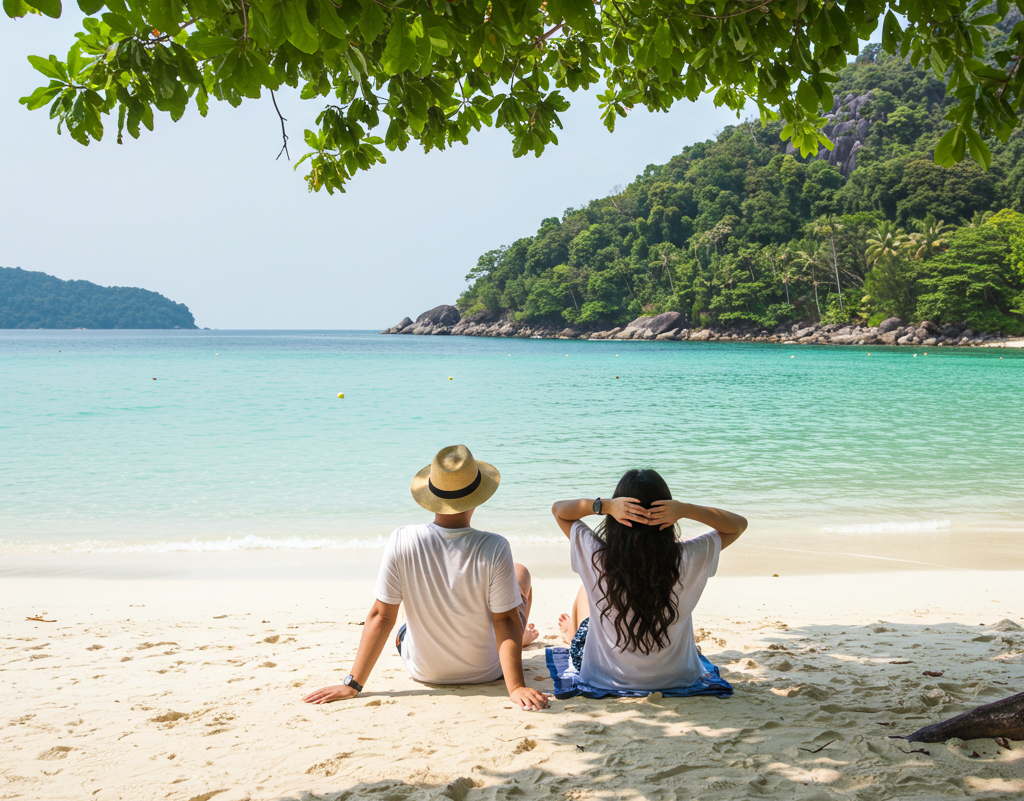 멋진 동남아 해변에서 휴식중인 연인 생성이미지