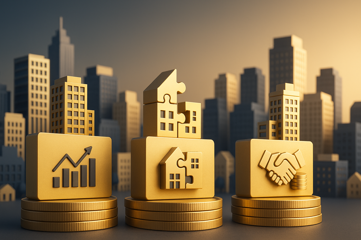 부동산 투자, 조각투자, P2P를 표현한 그림