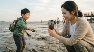 체험학습에서 아이의 설명과 반응을 짧은 영상으로 기록하는 부모