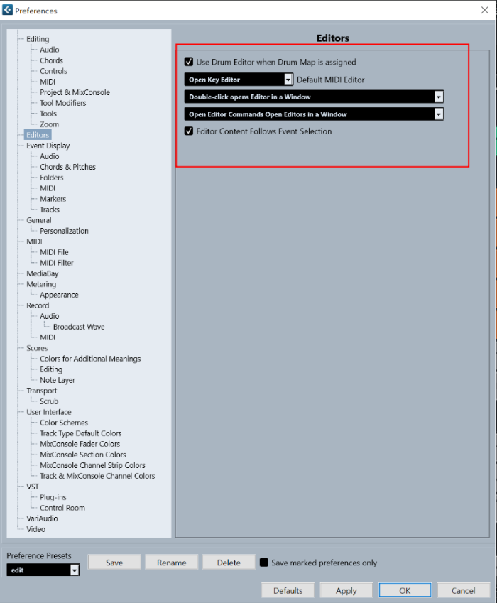 [Cubase 13] 큐베이스 환경설정 (4): Editors