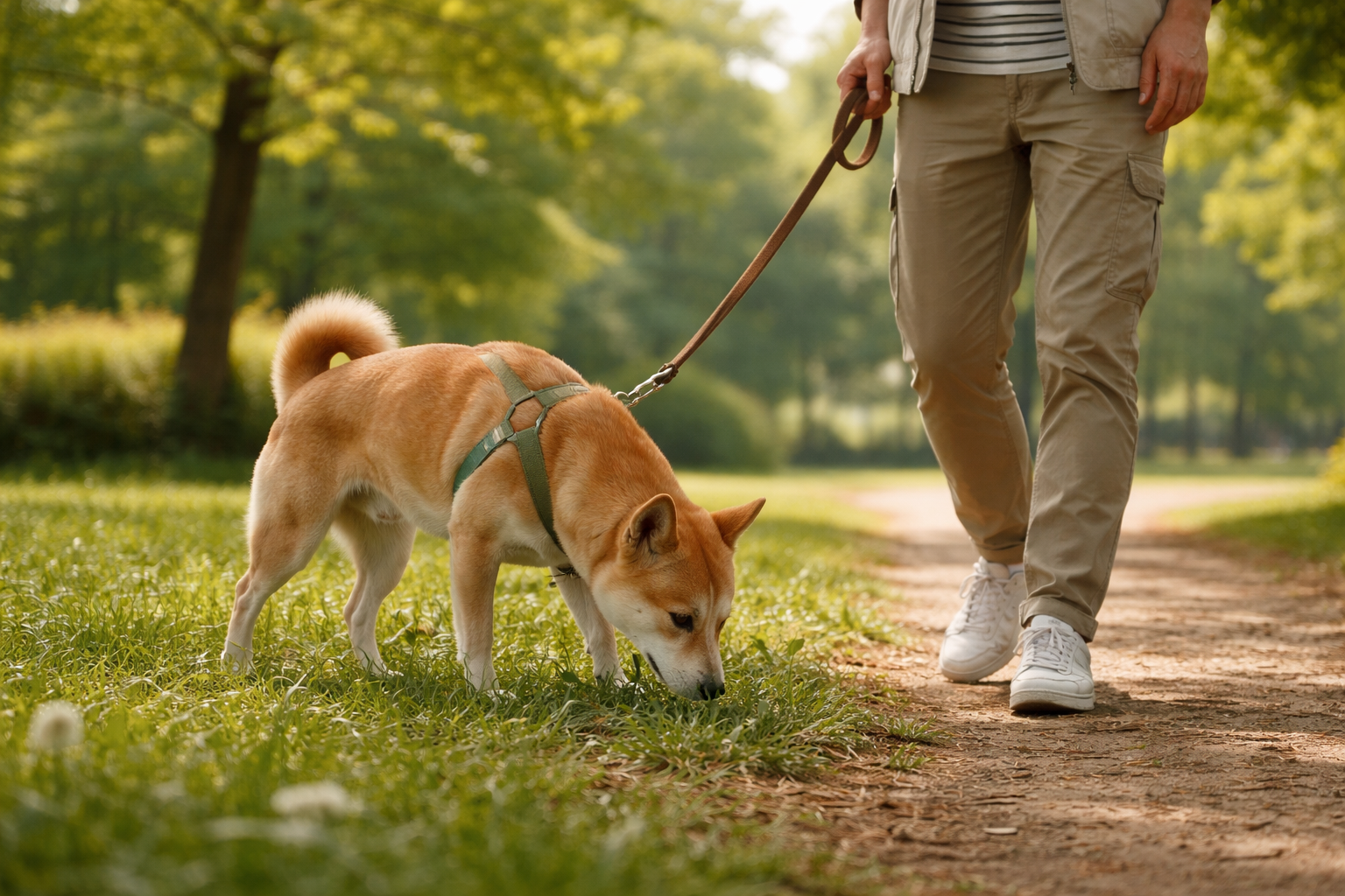 오후에 산책하는 시바견 이미지