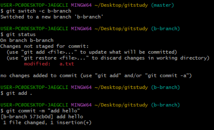 b-branch 브랜치 생성 및 파일 수정