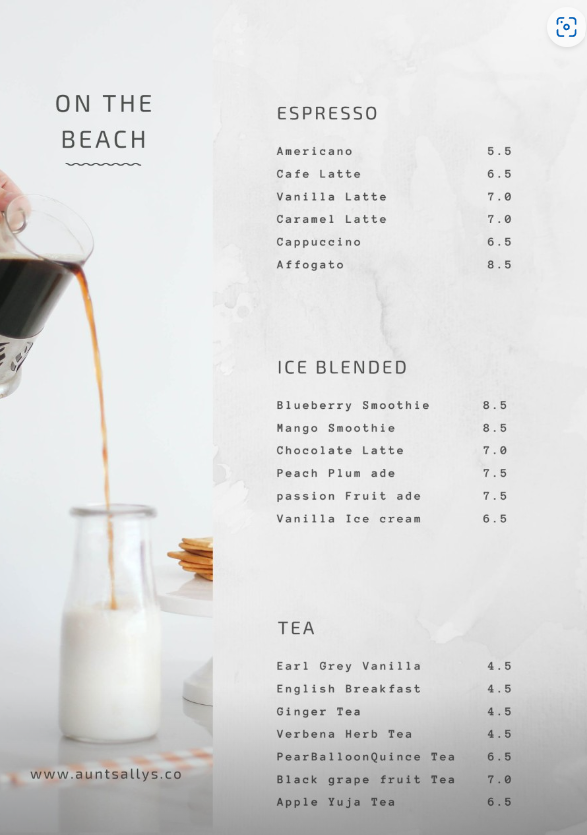 온더비치 메뉴판