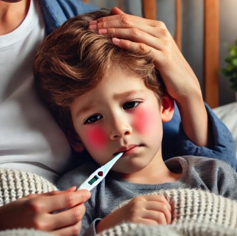 독감으로 힘들어 하는 아이 사진