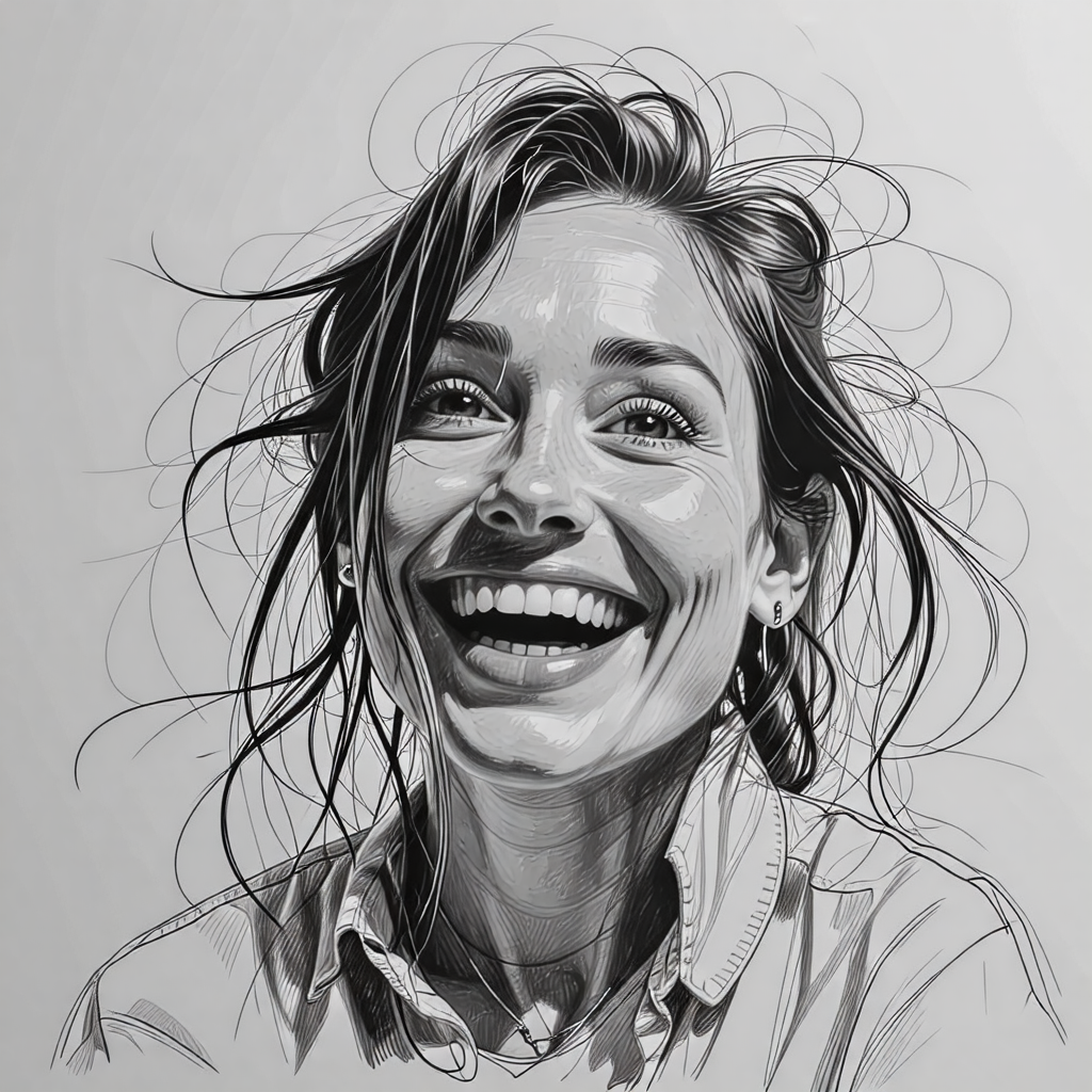 기쁜 표정 얼굴 표현 연필 드로잉