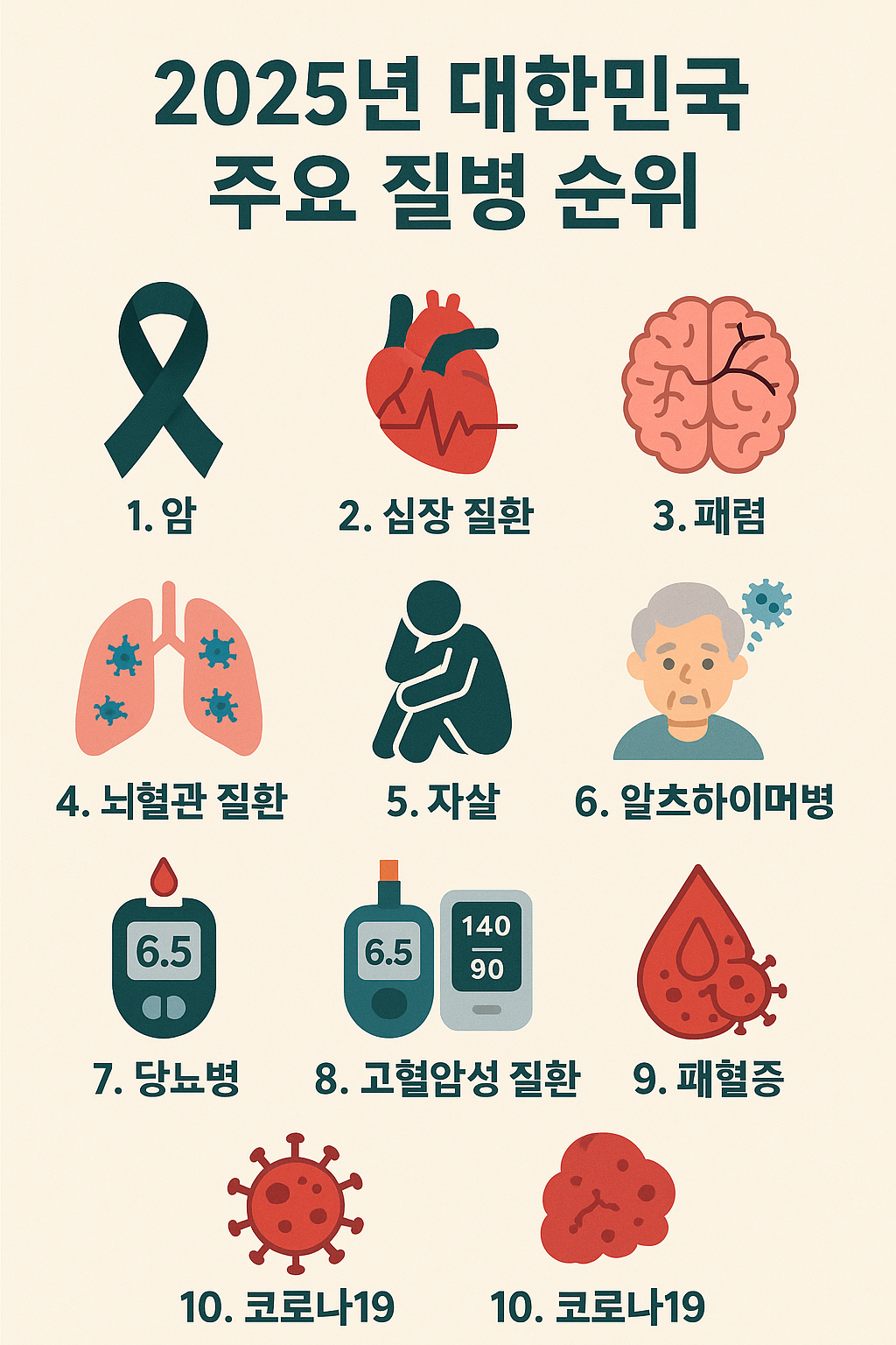 2025년도 대한민국 주요 질병 순위