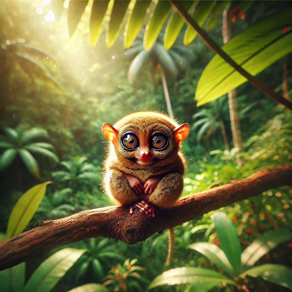 타르시어 원숭이가 나뭇가지에 앉아 있는 모습