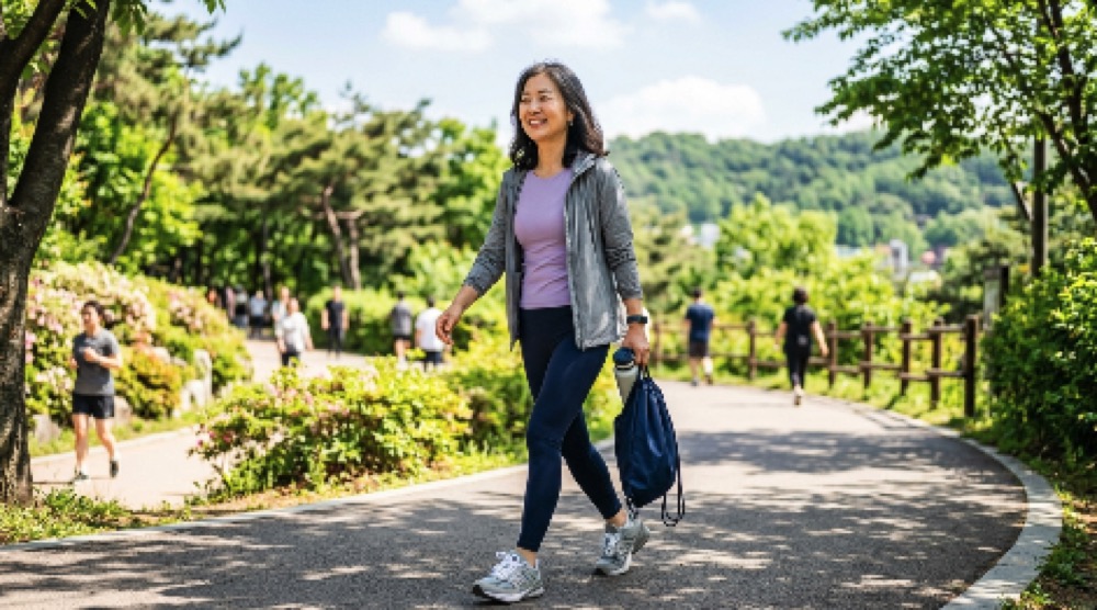 밝은 햇빛 아래 산책