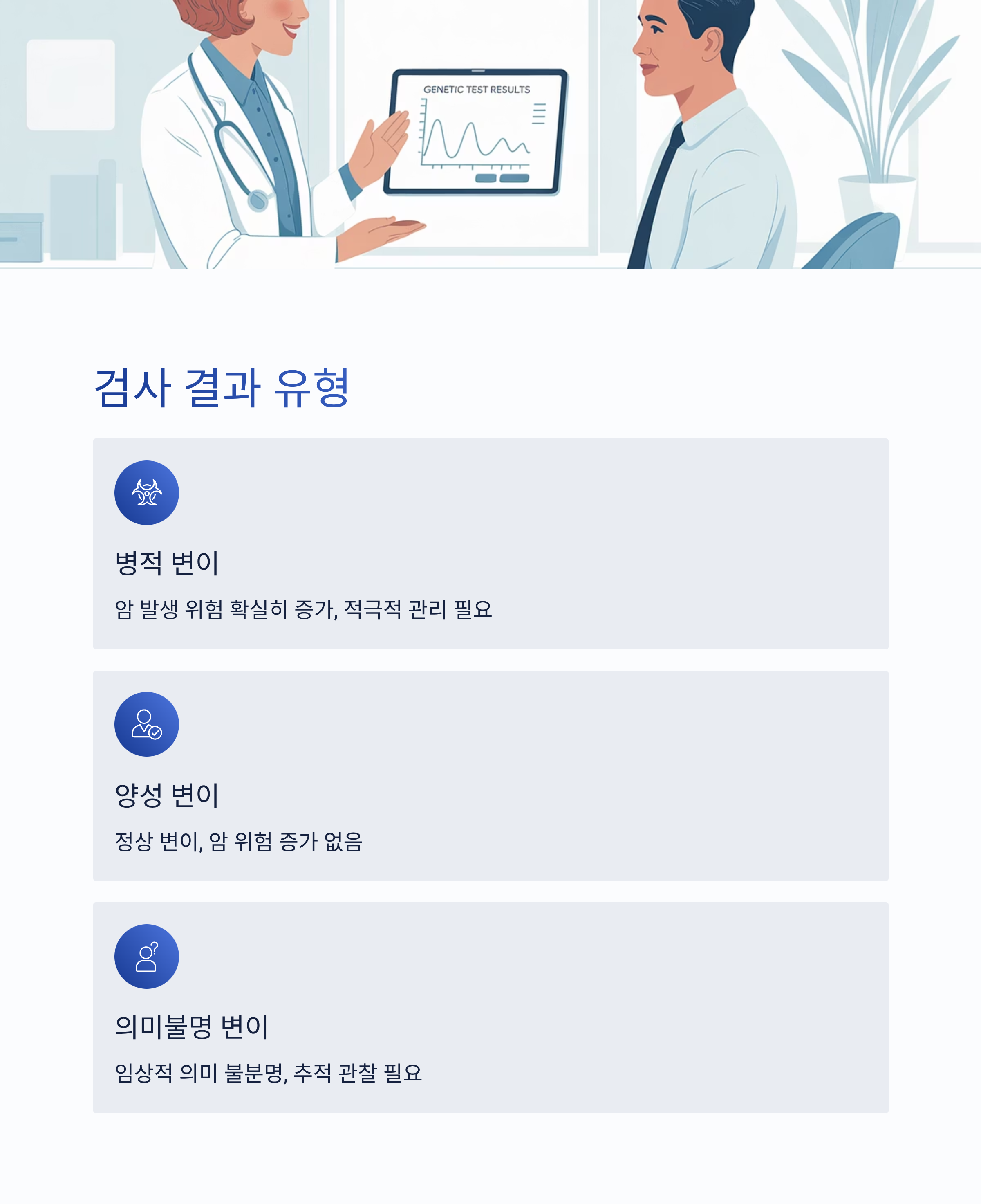 유전성 유방암 BRCA 검사 결과 유형