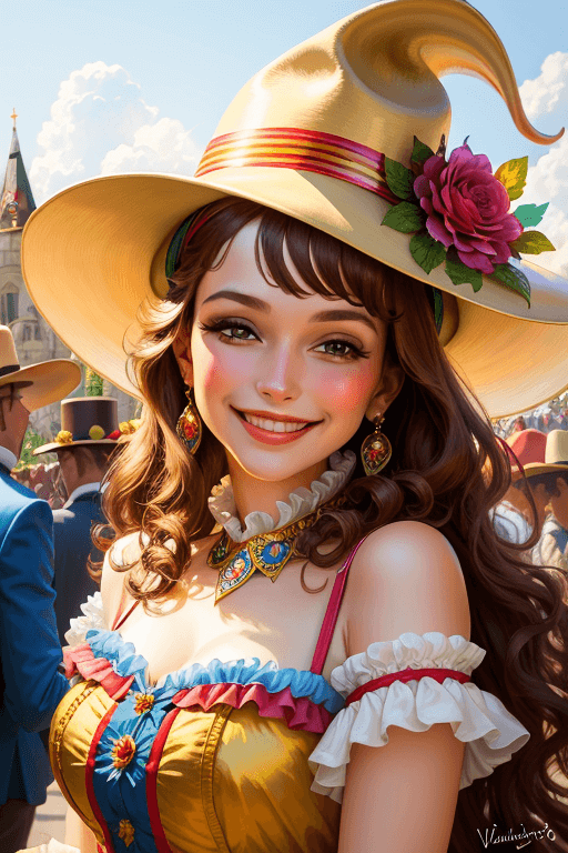 Playground AI로 생성한 그림(1) - 꽃을 들고 웃는 여자