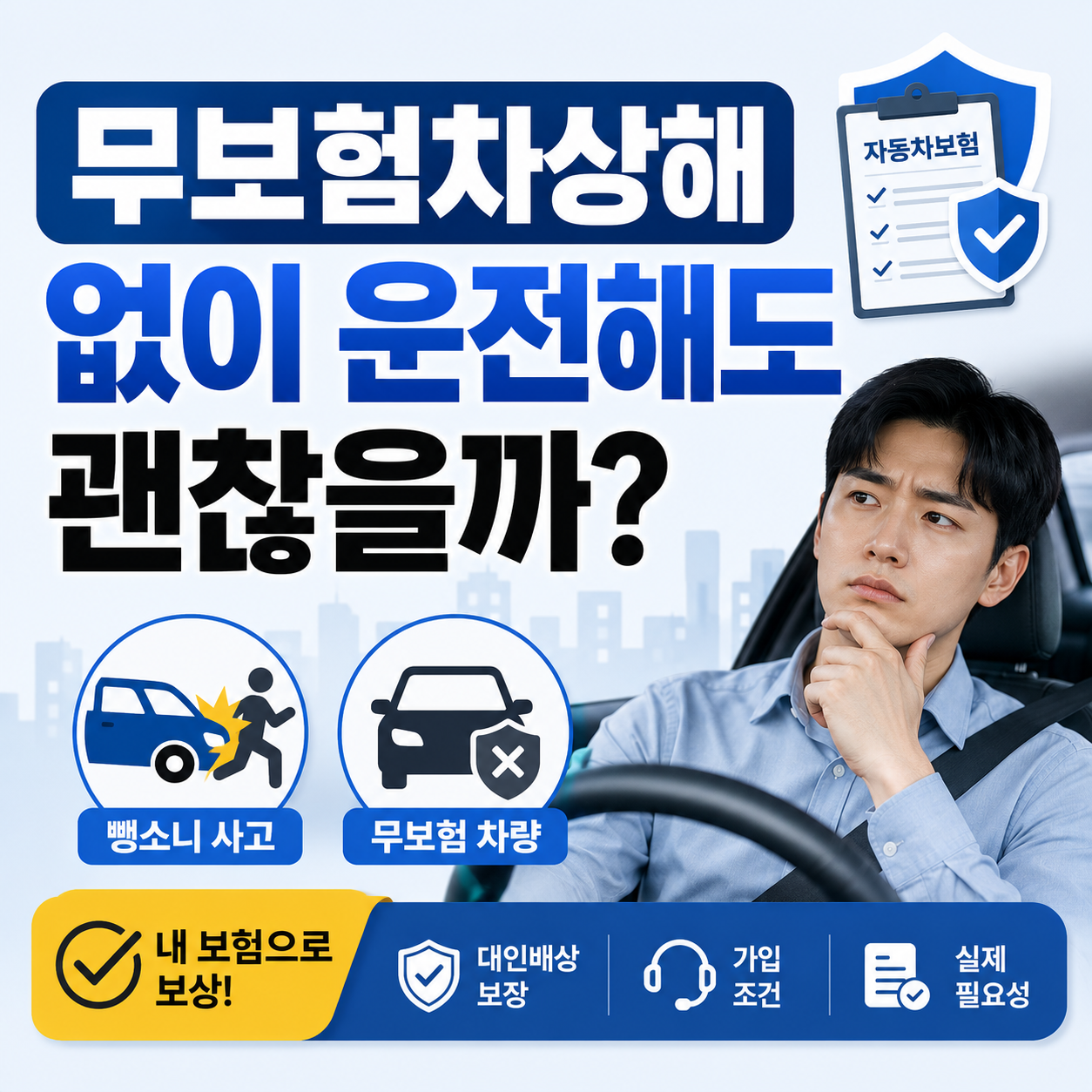 무보험차상해 가입 여부를 고민하는 운전자 이미지