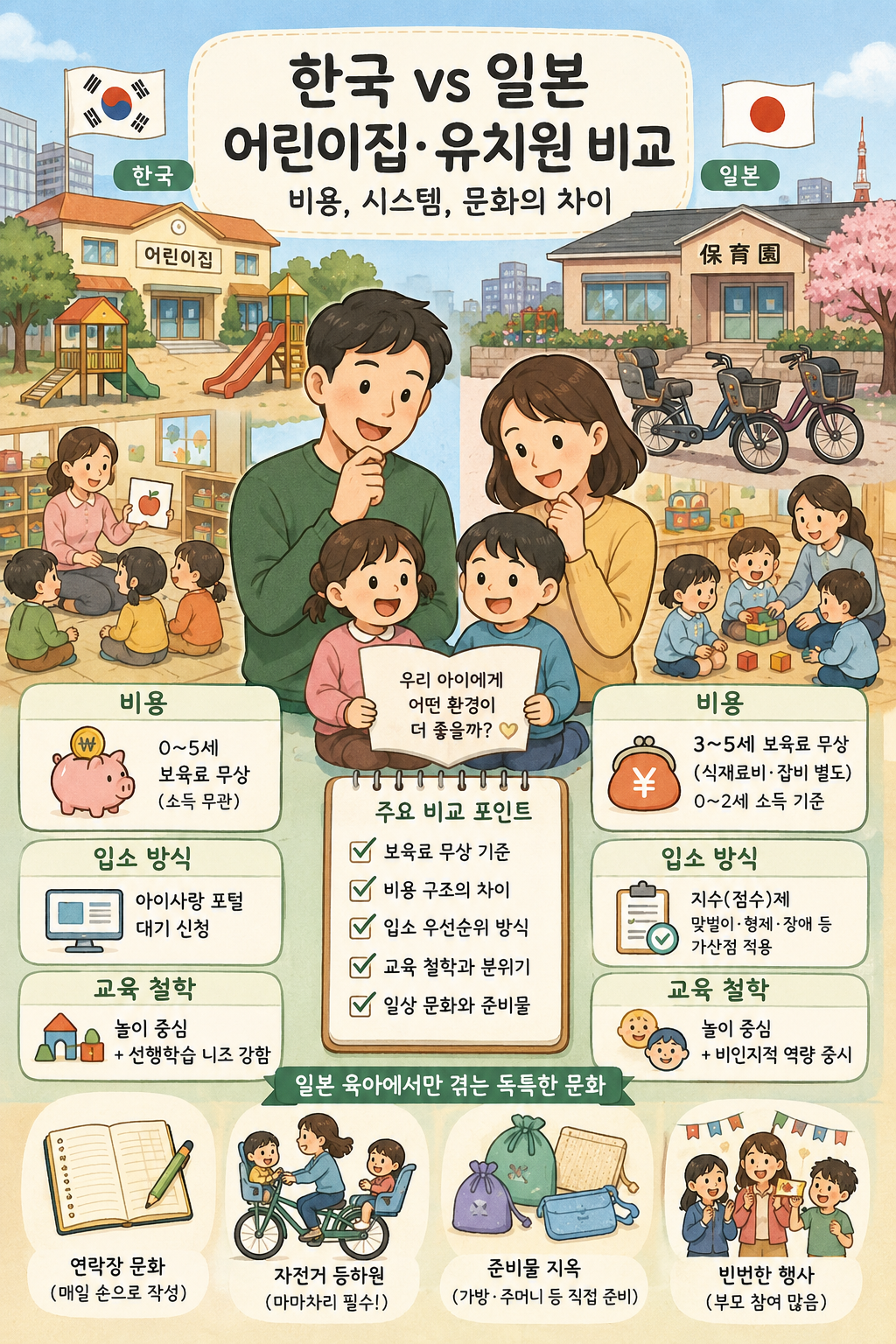 한국과 일본 어린이집_유치원 비용과 시스템 비교