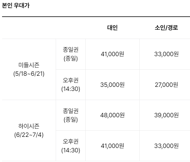 캐리비안베이 국가유공자 본인 우대가 하이시즌 종일권 48,000원