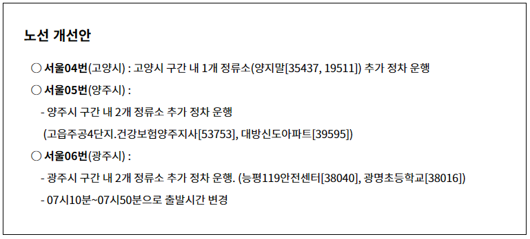 서울동행버스 기존노선 개선안