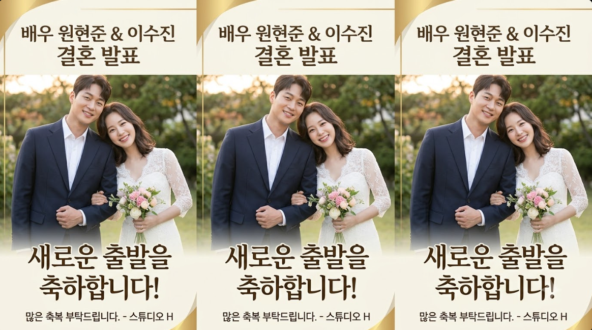 배우 원현준 이수진 결혼 발표 웨딩 화보 및 축하 포스터