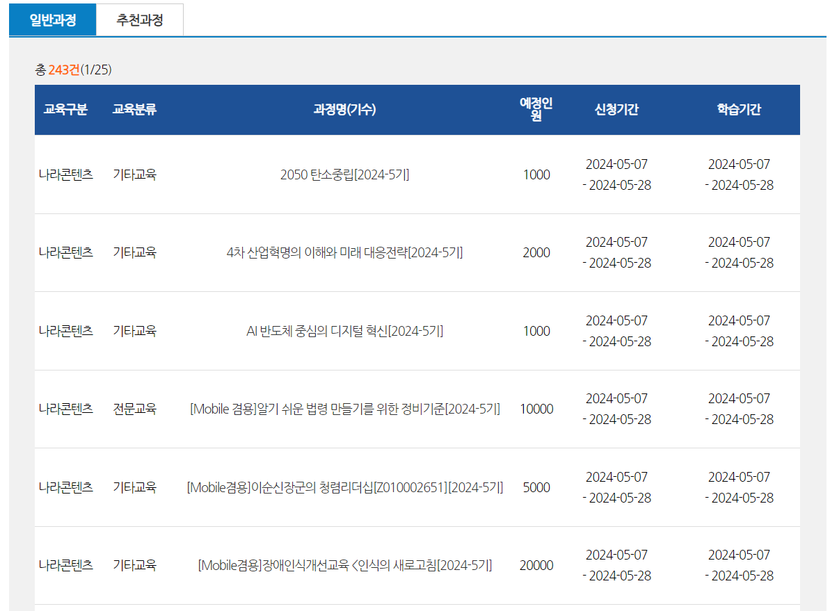 국세청 나라배움터-교육일정