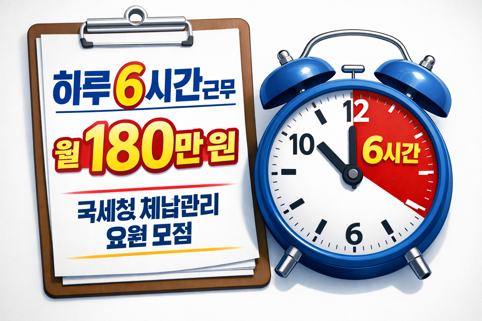 하루 6시간 근무 월 180만 원 국세청 체납관리 요원 채용 안내