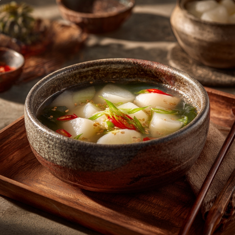 두꺼운 사기그릇에 담긴 동치미