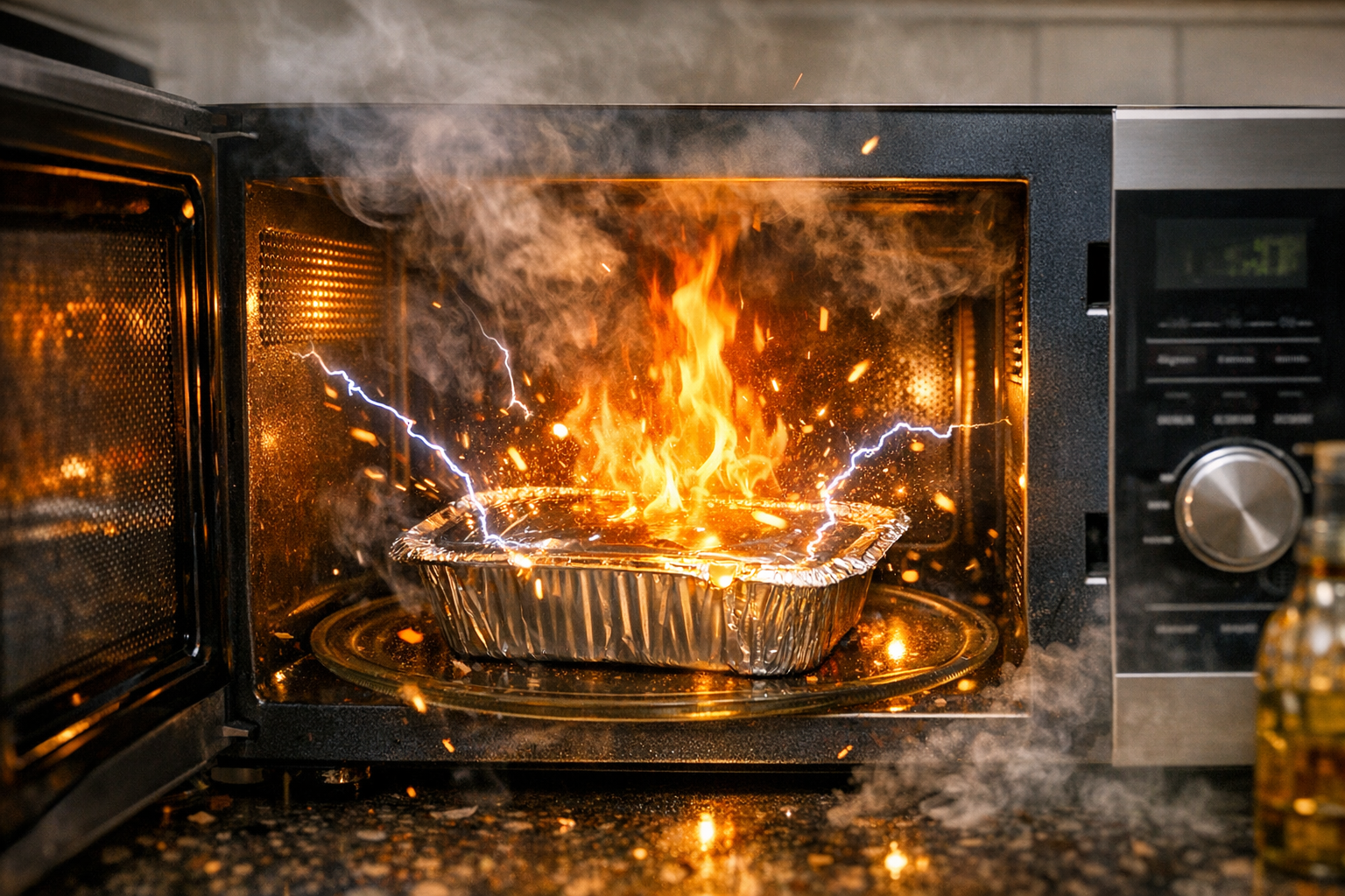 전자레인지에 금속 용기를 넣으면 안 되는 상황 예시 이미지