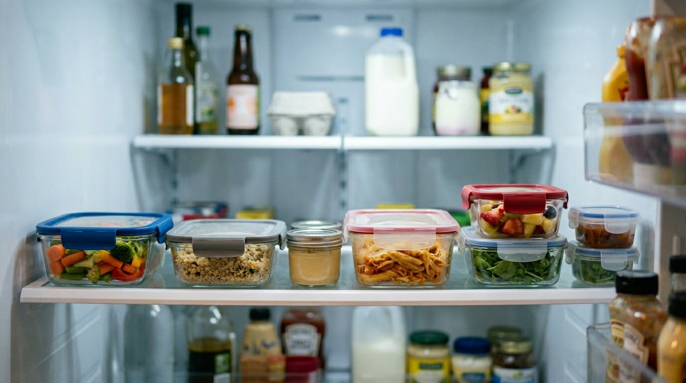 밀폐용기에 음식을 보관한 냉장고 선반, 식품 신선도 유지 냉장고 보관법