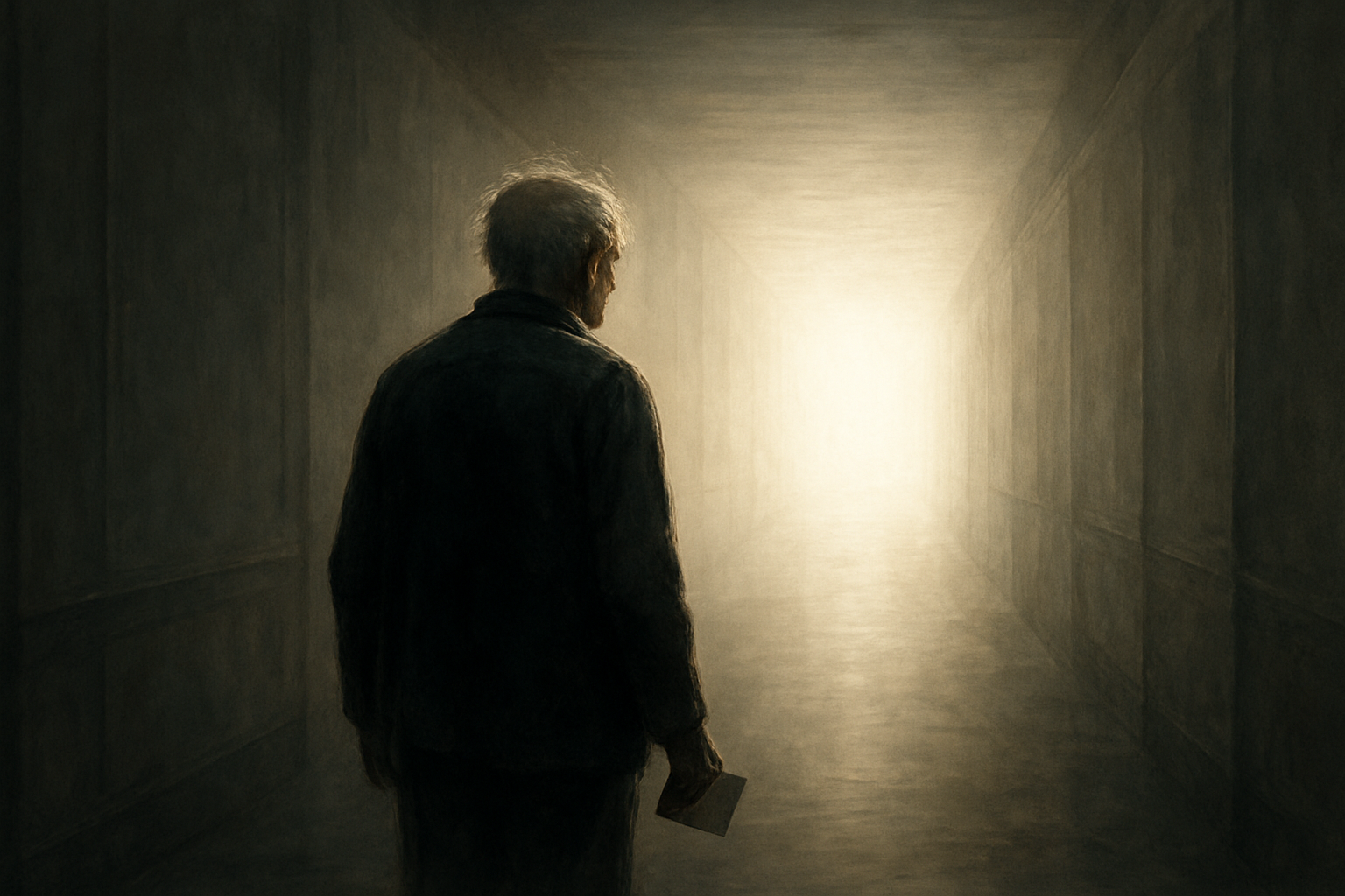 노인이 빛을 향해서 가고 있는 일러스트