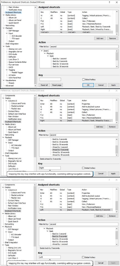 keyboard shortcuts 세부 화면