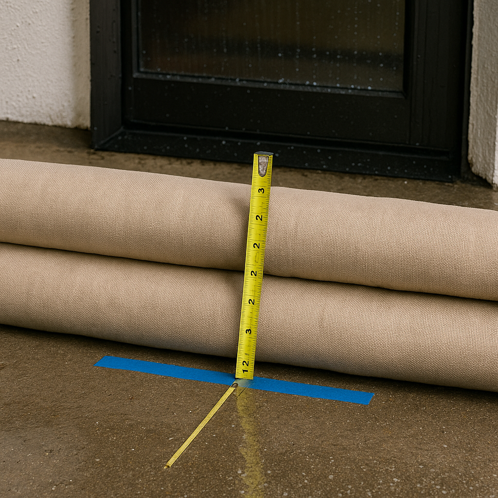 샌드리스 침수 배리어 12cm 겹침 설치 위치 표시(문턱 앞 테이핑)