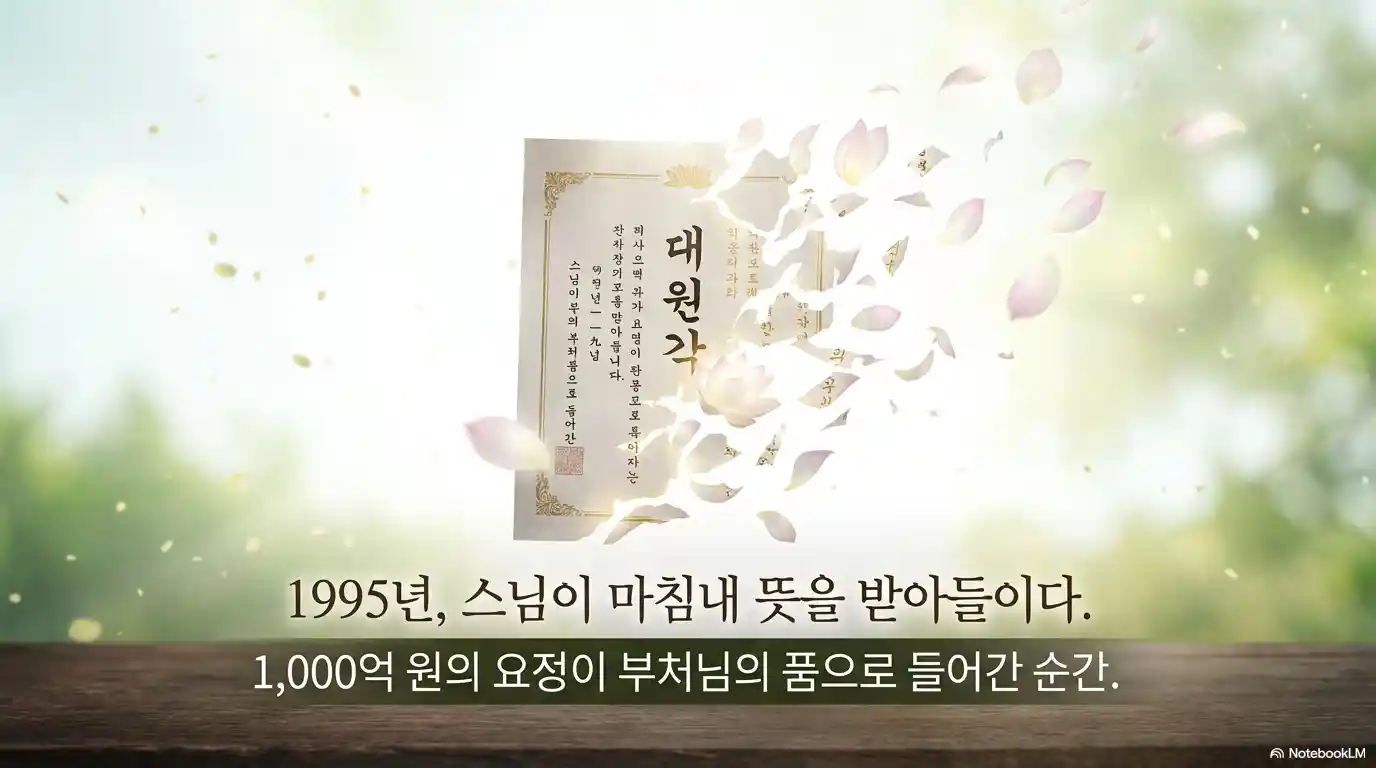 1995년 대원각 법정스님 수락 문서 - 1000억 원 요정이 조계종 송광사 말사로 공식 등록된 순간