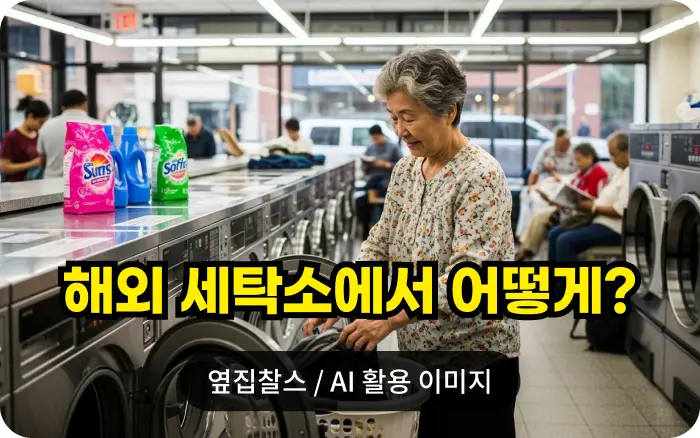 코인 빨래방에서 세탁하는 할머니