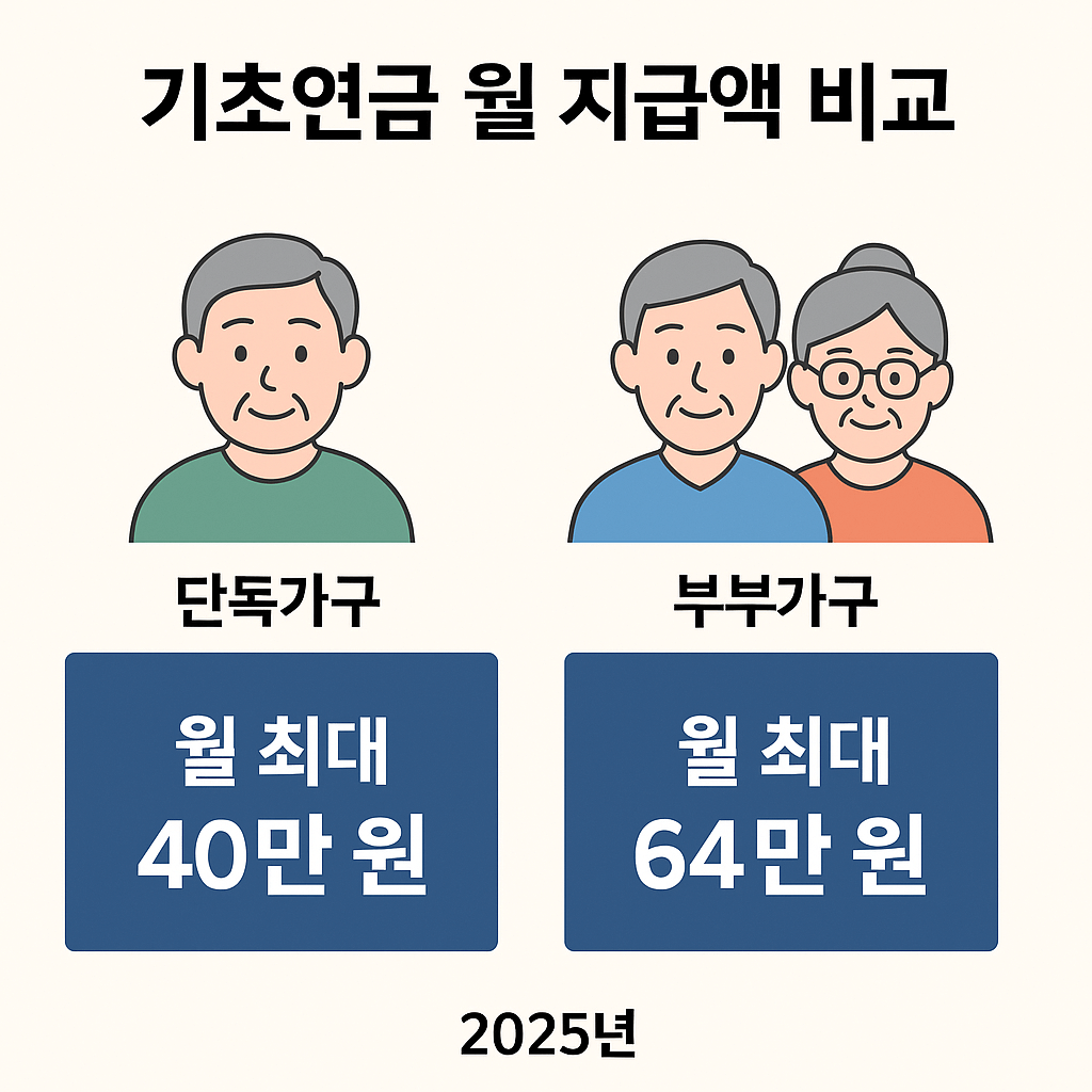기초연금 월 지급액 비교 – 단독가구와 부부가구 지급액 차이