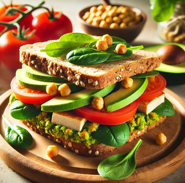 고기와 식물성 단백질 샌드위치 관련 사진