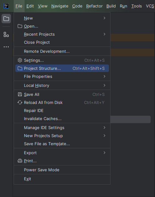 프로젝트 설정에 진입 : Project Structure...