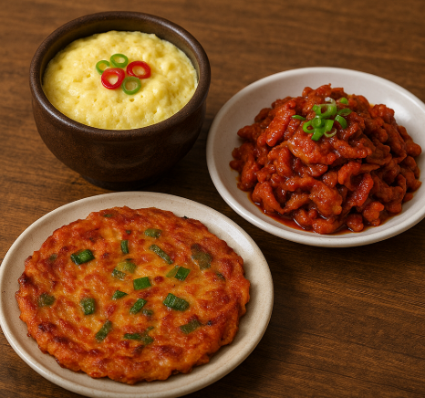 김치전,계란찜,제육볶음