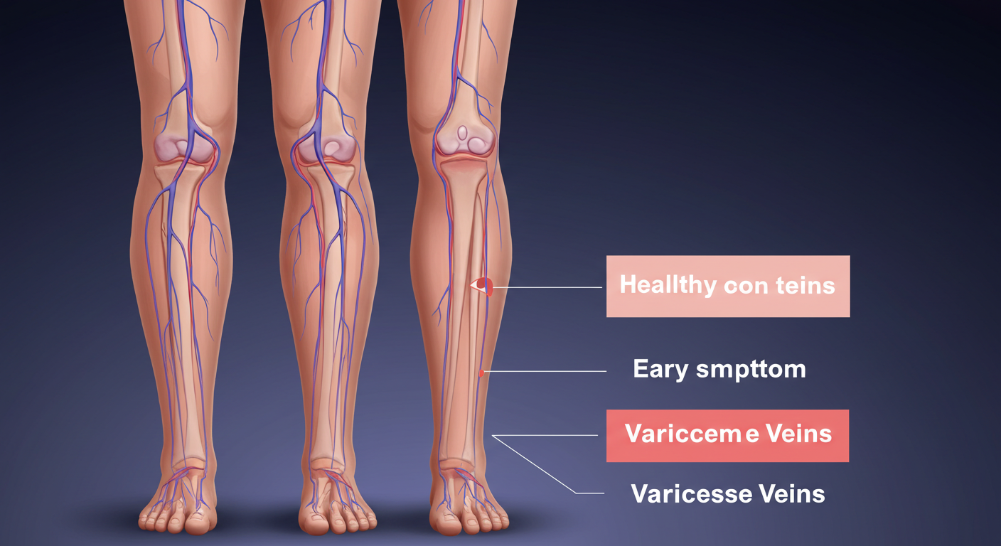 하지정맥류, 종아리 통증, 혈관 돌출