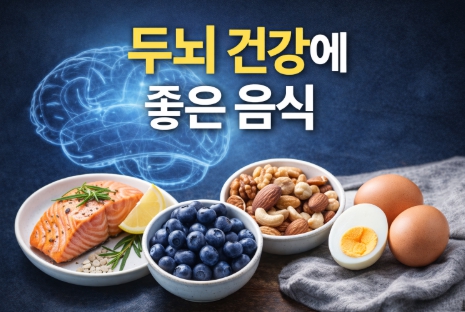 두뇌 건강에 좋은 음식 연어 블루베리 견과류 달걀 사진
