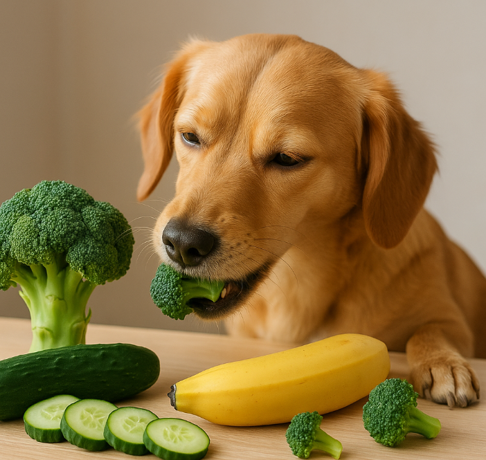 야채를 먹는 강아지 이미지