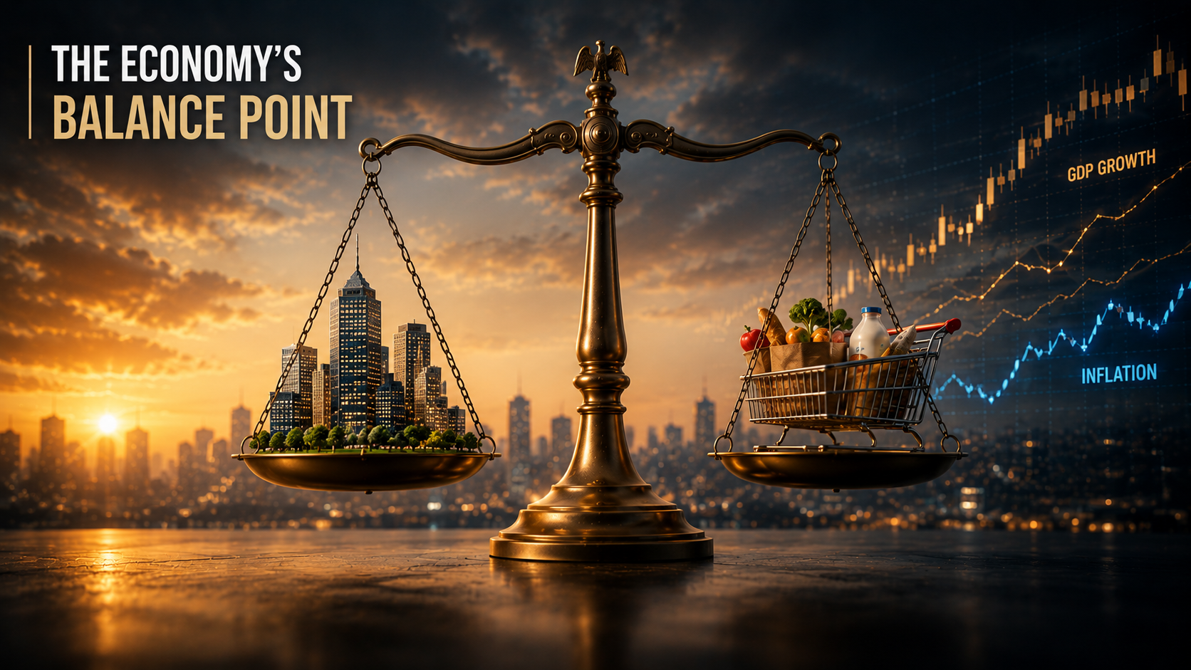 Balanced scale symbolizing the Neutral Interest Rate between economic growth and inflation stability