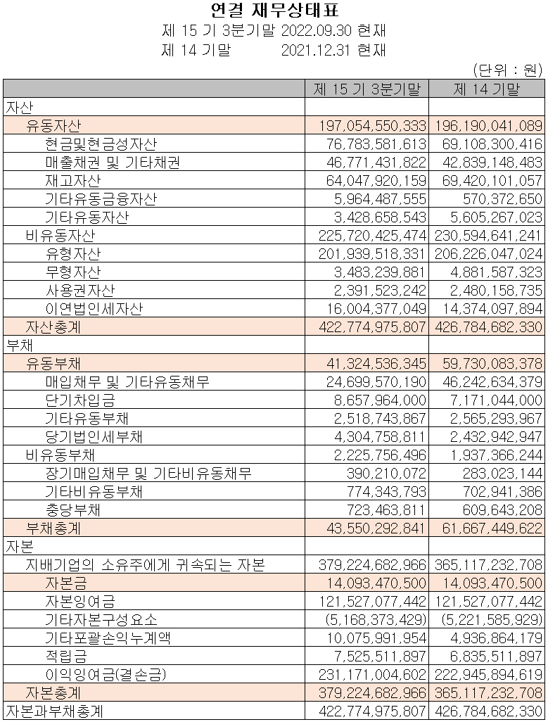 와이솔 - 재무상태표